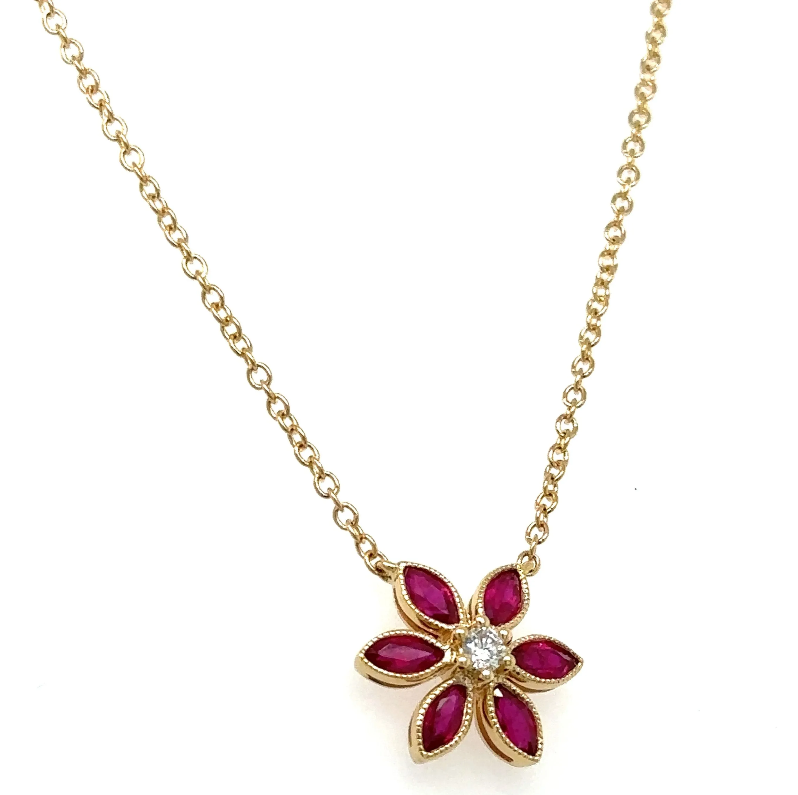0.72ct tw Ruby and Diamond Flower Shape Pendant Necklace