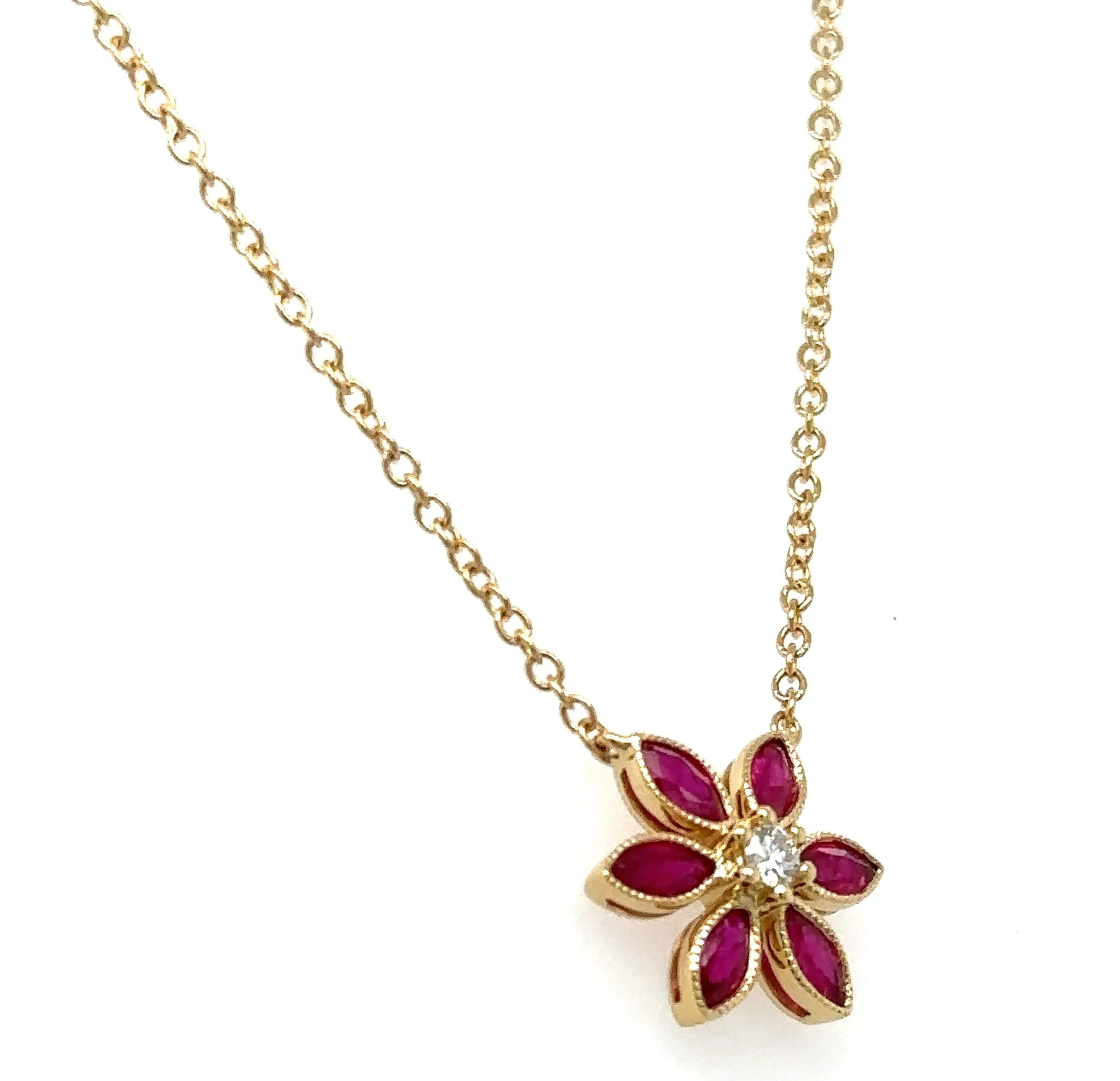 0.72ct tw Ruby and Diamond Flower Shape Pendant Necklace