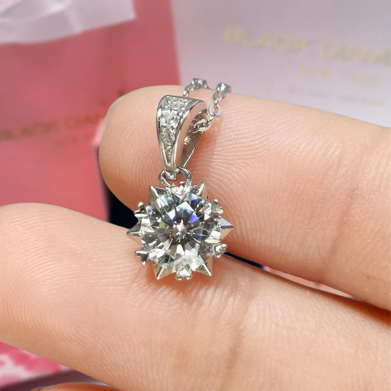 1.0 Ct Excellent Cut Diamond Snowflake Pendant Necklace