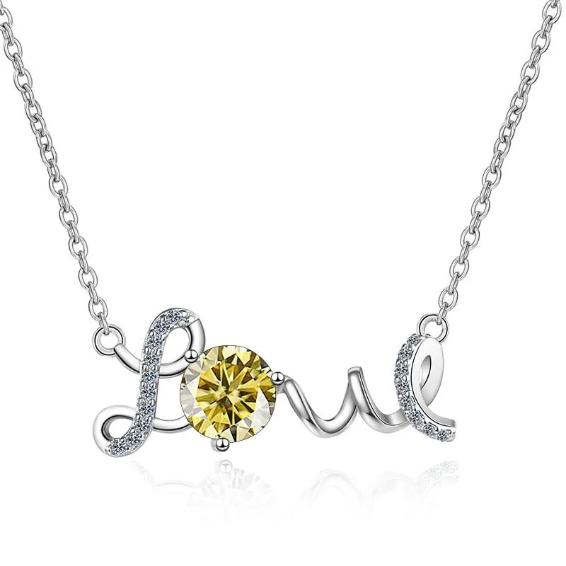 1.0 Ct Round Cut Diamond Birthstone Love Design Necklace