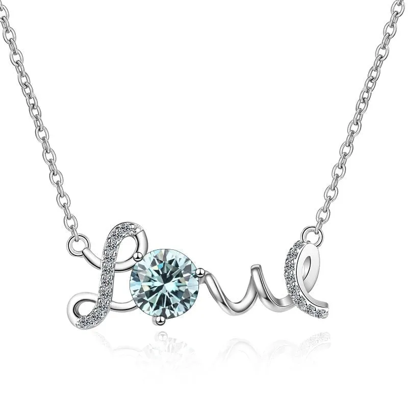 1.0 Ct Round Cut Diamond Birthstone Love Design Necklace