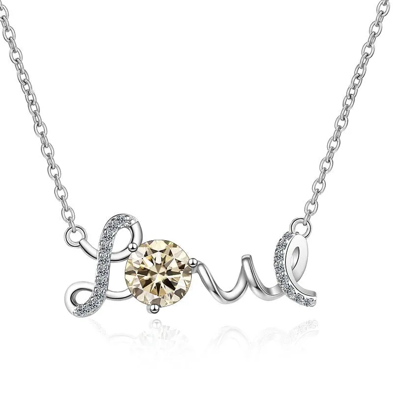 1.0 Ct Round Cut Diamond Birthstone Love Design Necklace