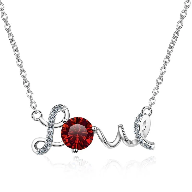 1.0 Ct Round Cut Diamond Birthstone Love Design Necklace