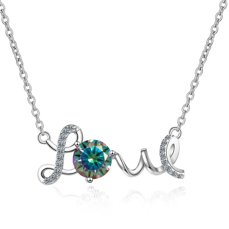 1.0 Ct Round Cut Diamond Birthstone Love Design Necklace