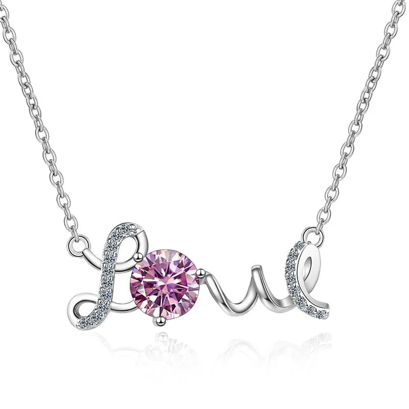 1.0 Ct Round Cut Diamond Birthstone Love Design Necklace