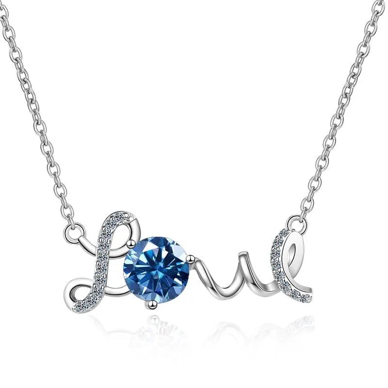 1.0 Ct Round Cut Diamond Birthstone Love Design Necklace