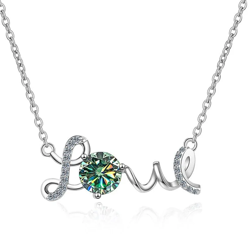 1.0 Ct Round Cut Diamond Birthstone Love Design Necklace
