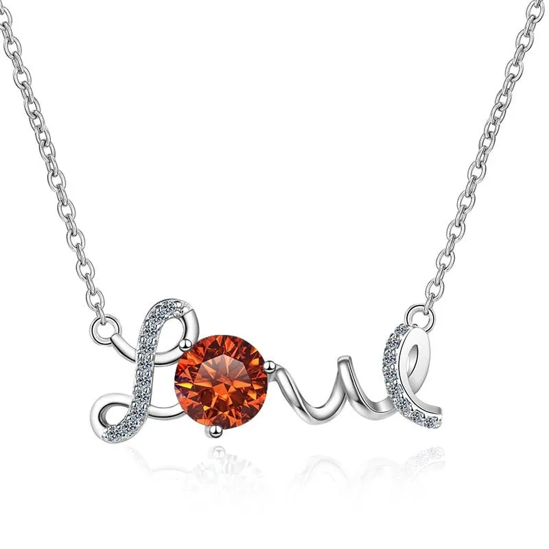 1.0 Ct Round Cut Diamond Birthstone Love Design Necklace