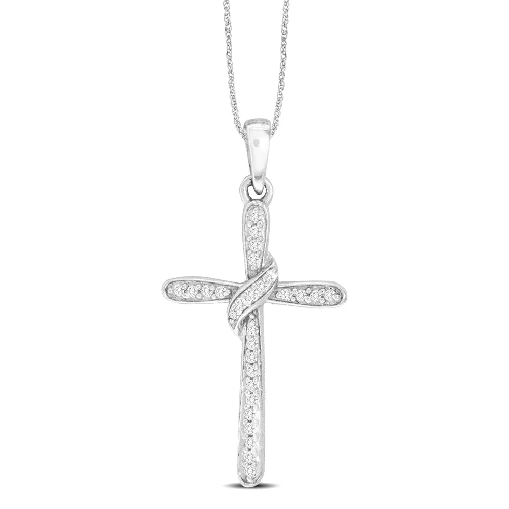 10k White Gold 1/20 CT.TW. Diamond Cross Pendant
