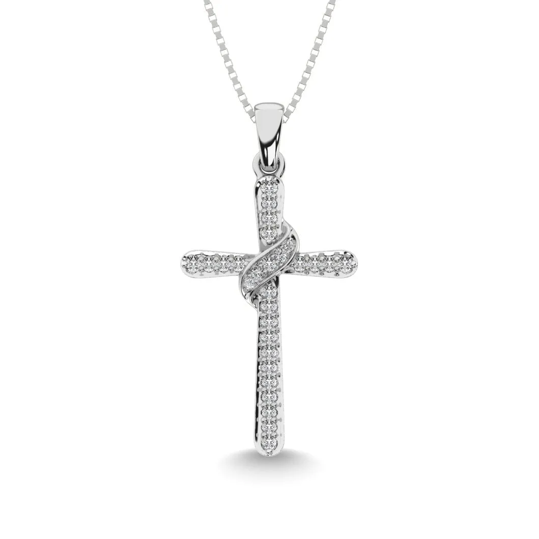 10k White Gold 1/20 CT.TW. Diamond Cross Pendant