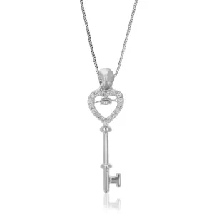 1/10 cttw Lab Grown Necklace Heart Key Pendant in Sterling Silver