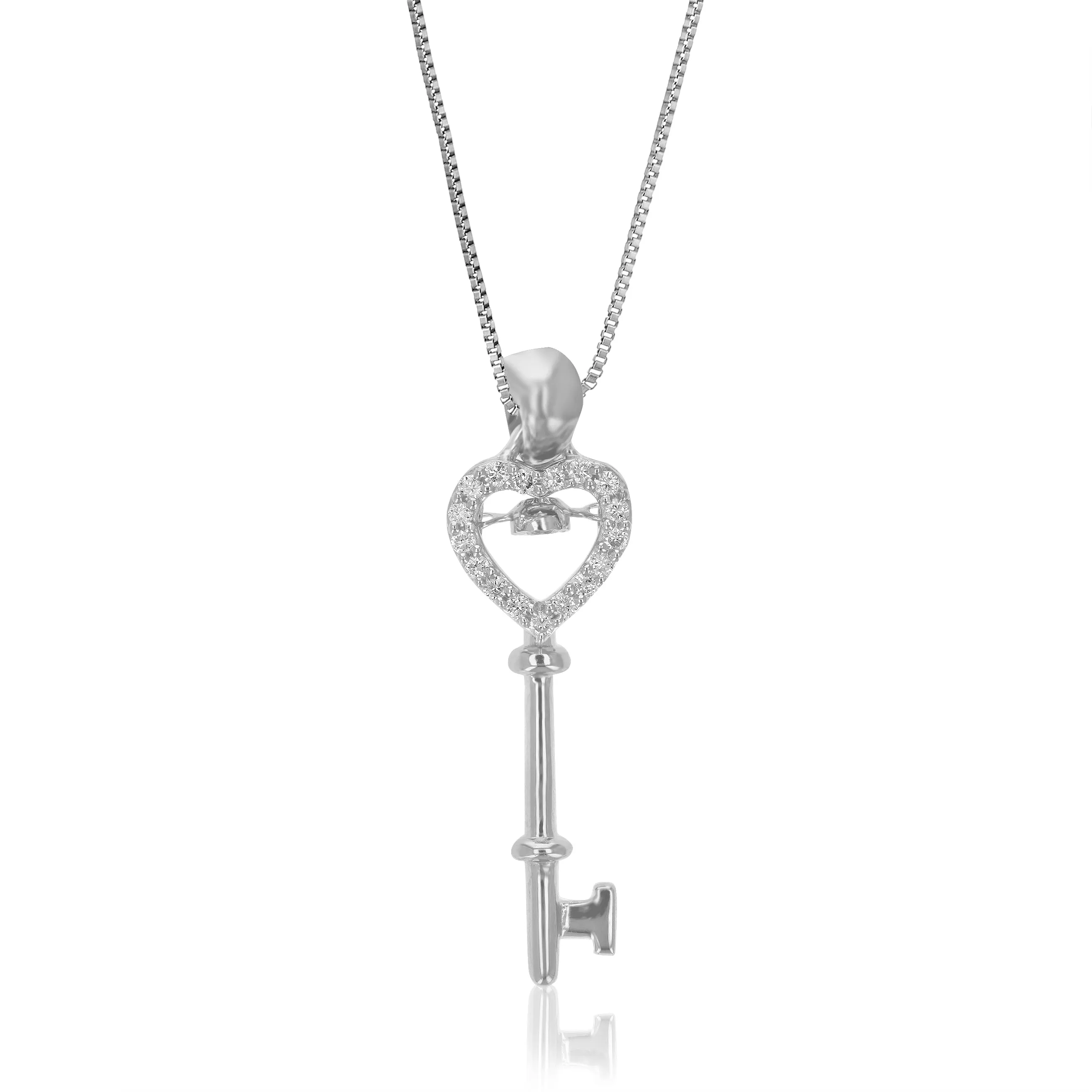 1/10 cttw Lab Grown Necklace Heart Key Pendant in Sterling Silver
