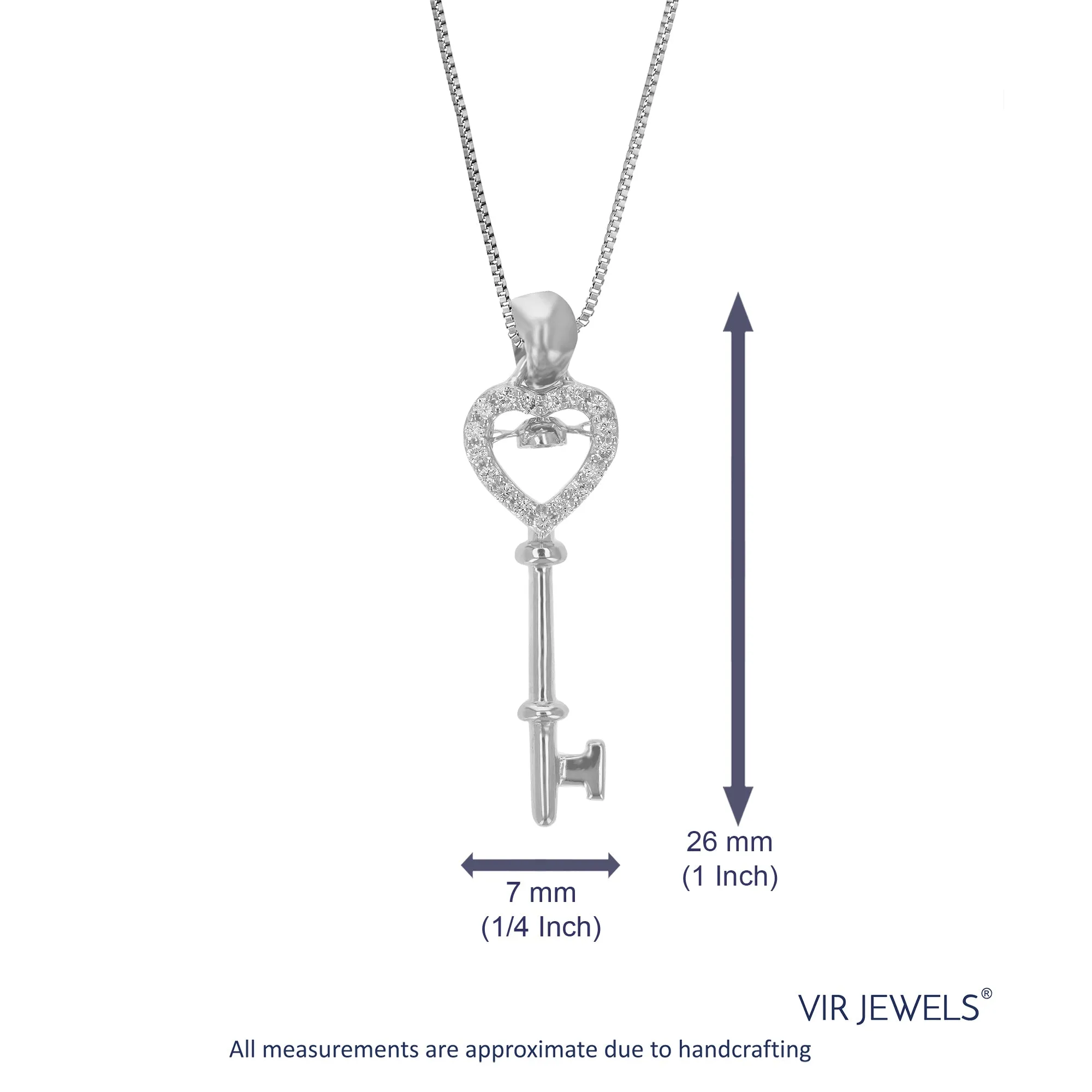 1/10 cttw Lab Grown Necklace Heart Key Pendant in Sterling Silver