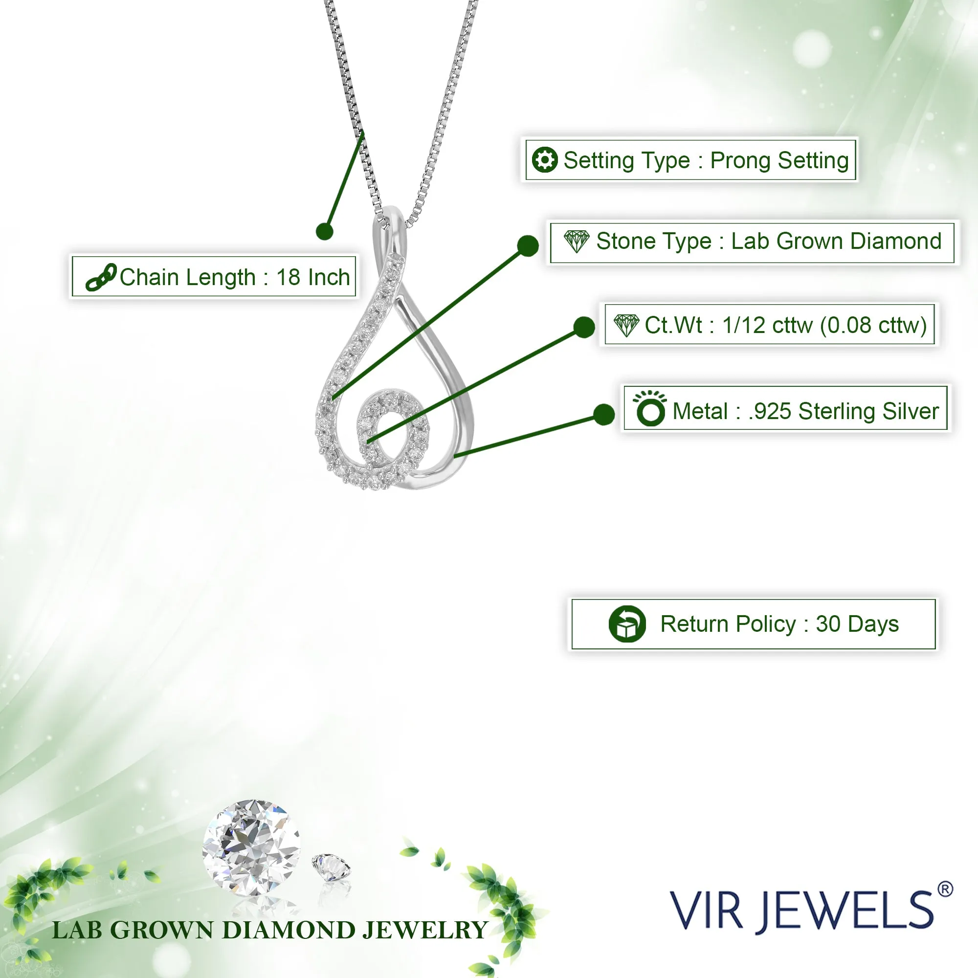 1/12 cttw Lab Grown Diamond Inverted Heart Pendant in Sterling Silver