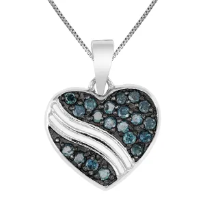 1/2 cttw Blue Diamond Heart Pendant Necklace in Sterling Silver