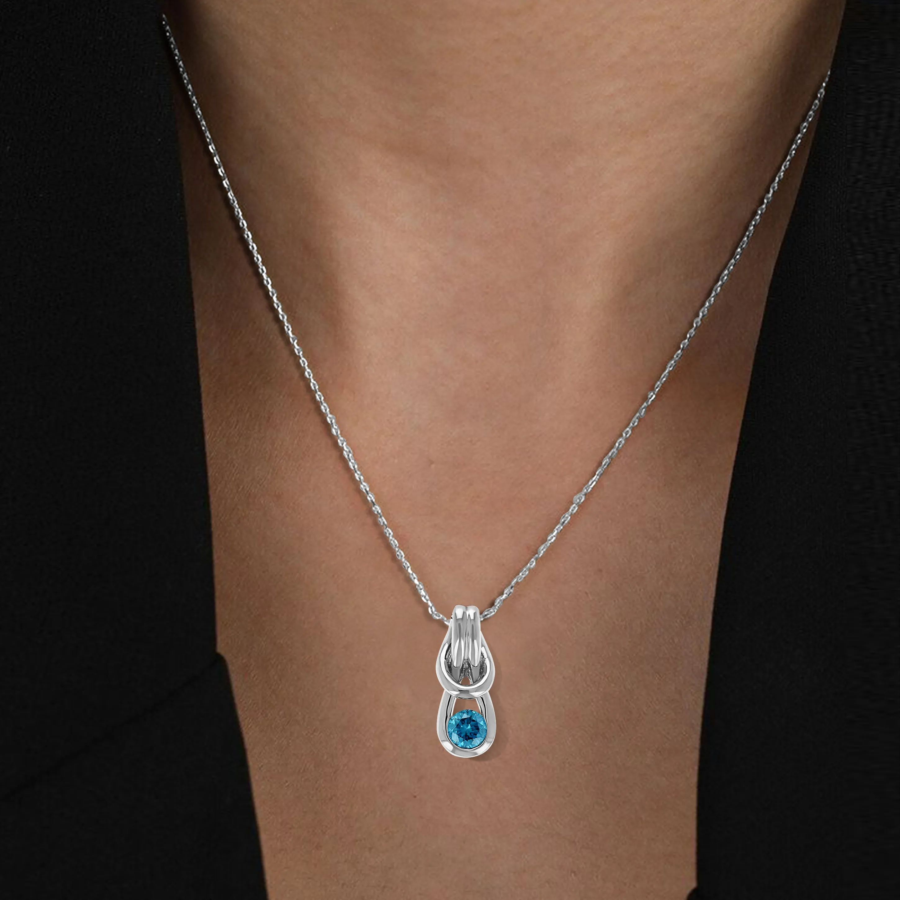 1/2 cttw Blue Diamond Tear Drop Pendant Necklace in 14K White Gold