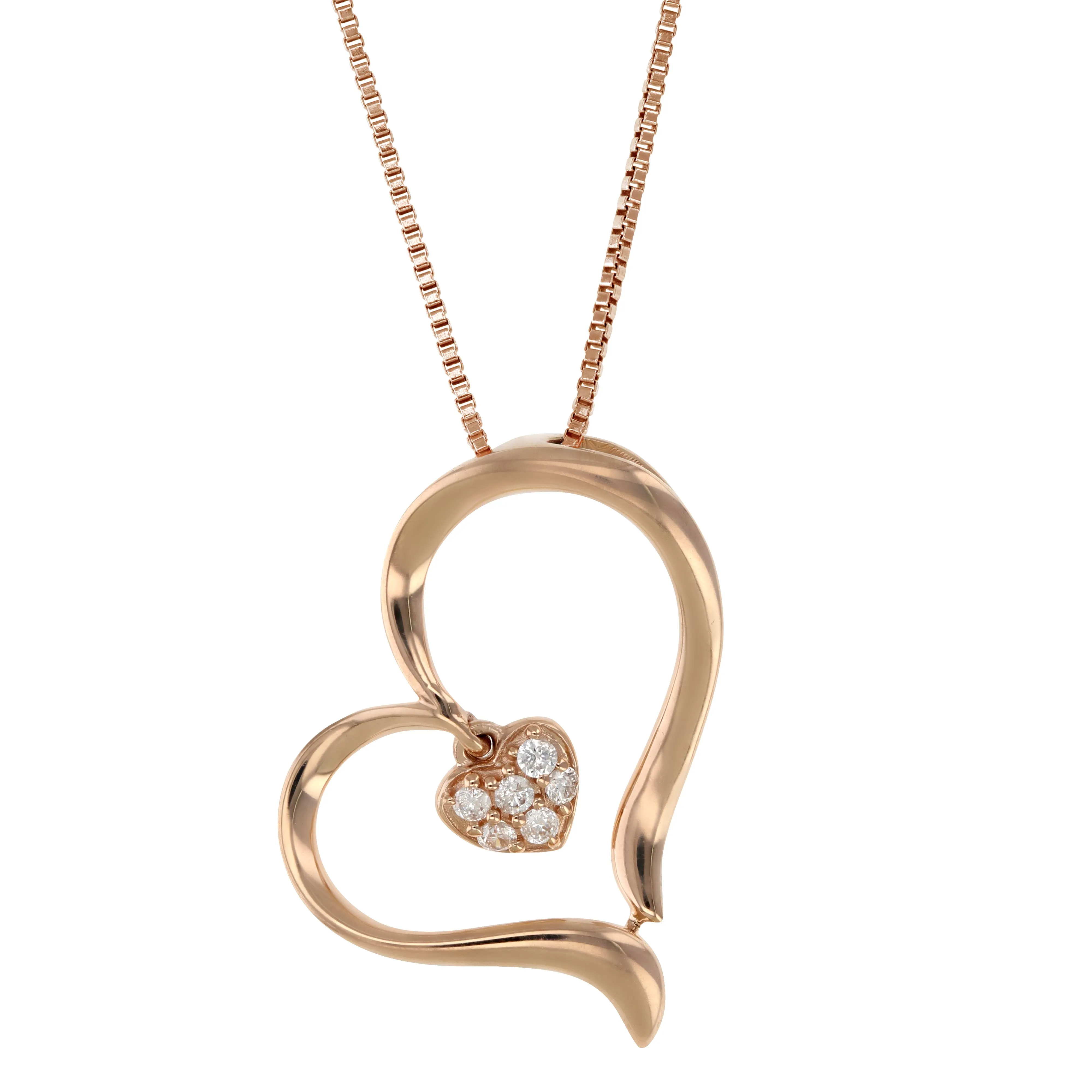 1/20 cttw Diamond White Heart Pendant Necklace in 14K Rose Gold
