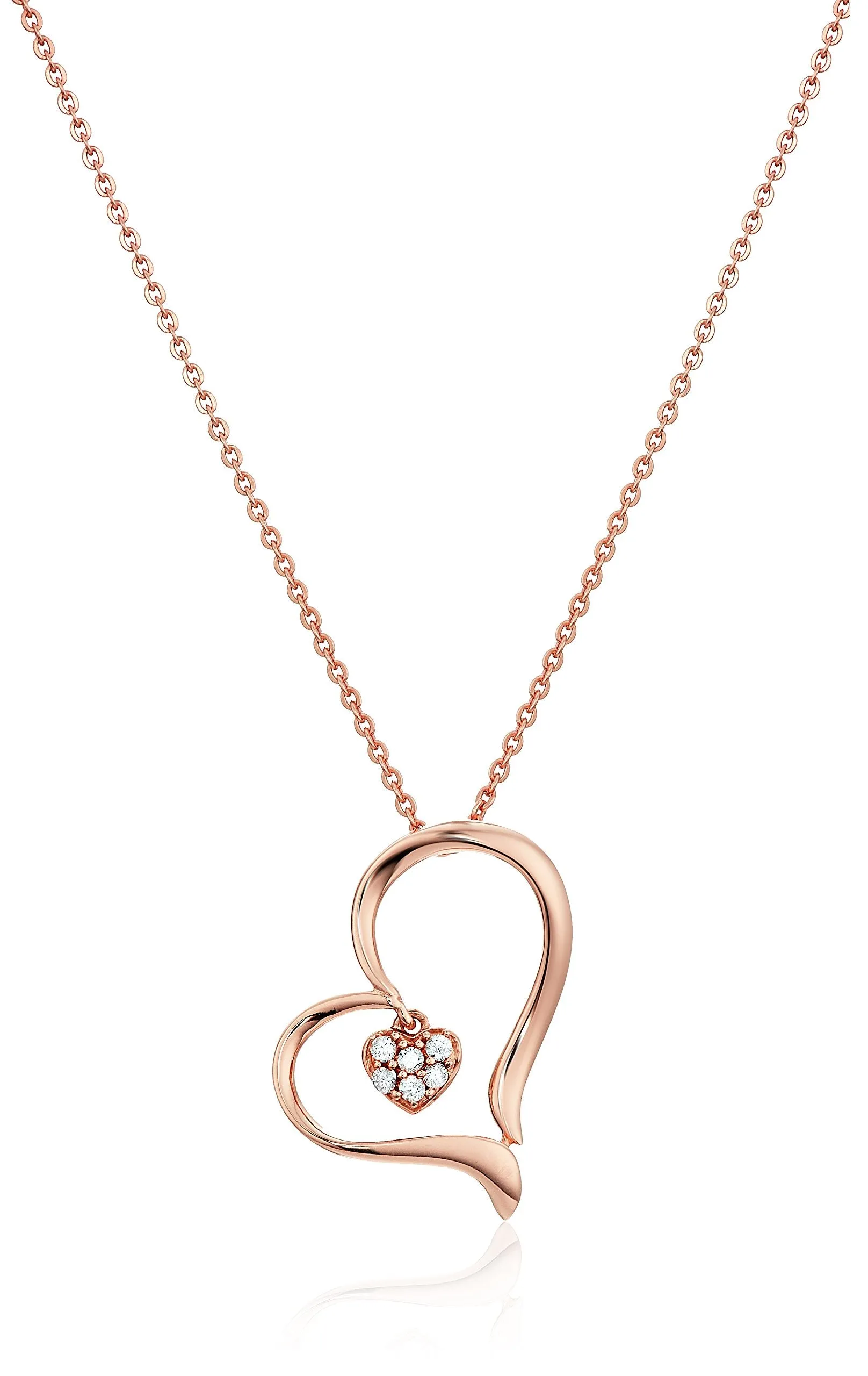 1/20 cttw Diamond White Heart Pendant Necklace in 14K Rose Gold