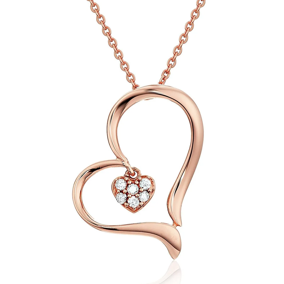 1/20 cttw Diamond White Heart Pendant Necklace in 14K Rose Gold