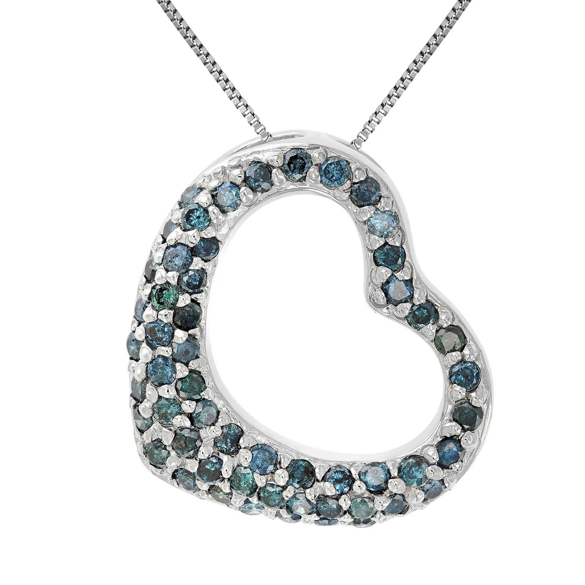 1.25 cttw Blue Diamond Heart Pendant Necklace in Sterling Silver