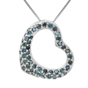 1.25 cttw Blue Diamond Heart Pendant Necklace in Sterling Silver