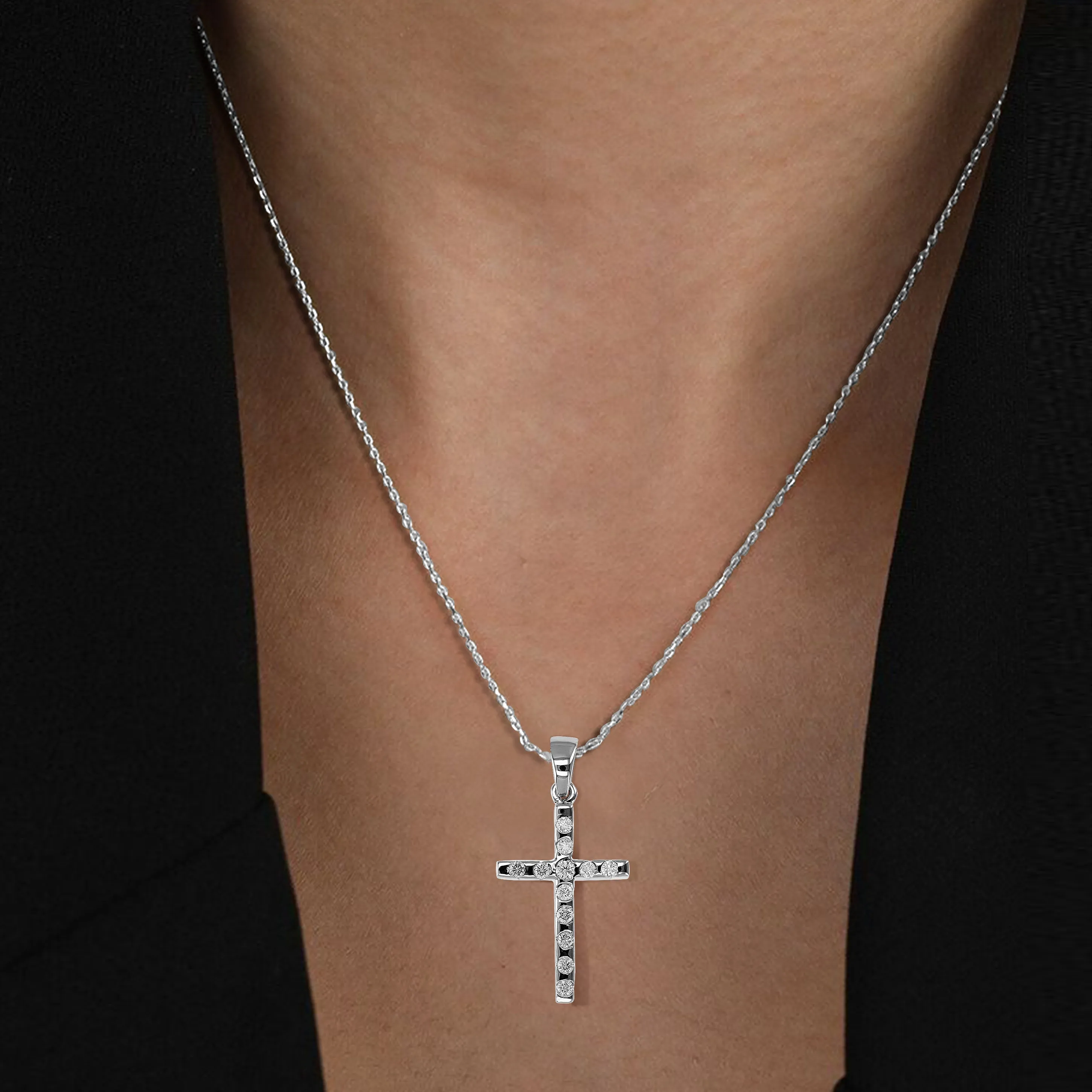 1/3 cttw Cross Diamond Pendant Necklace in 14K White Gold
