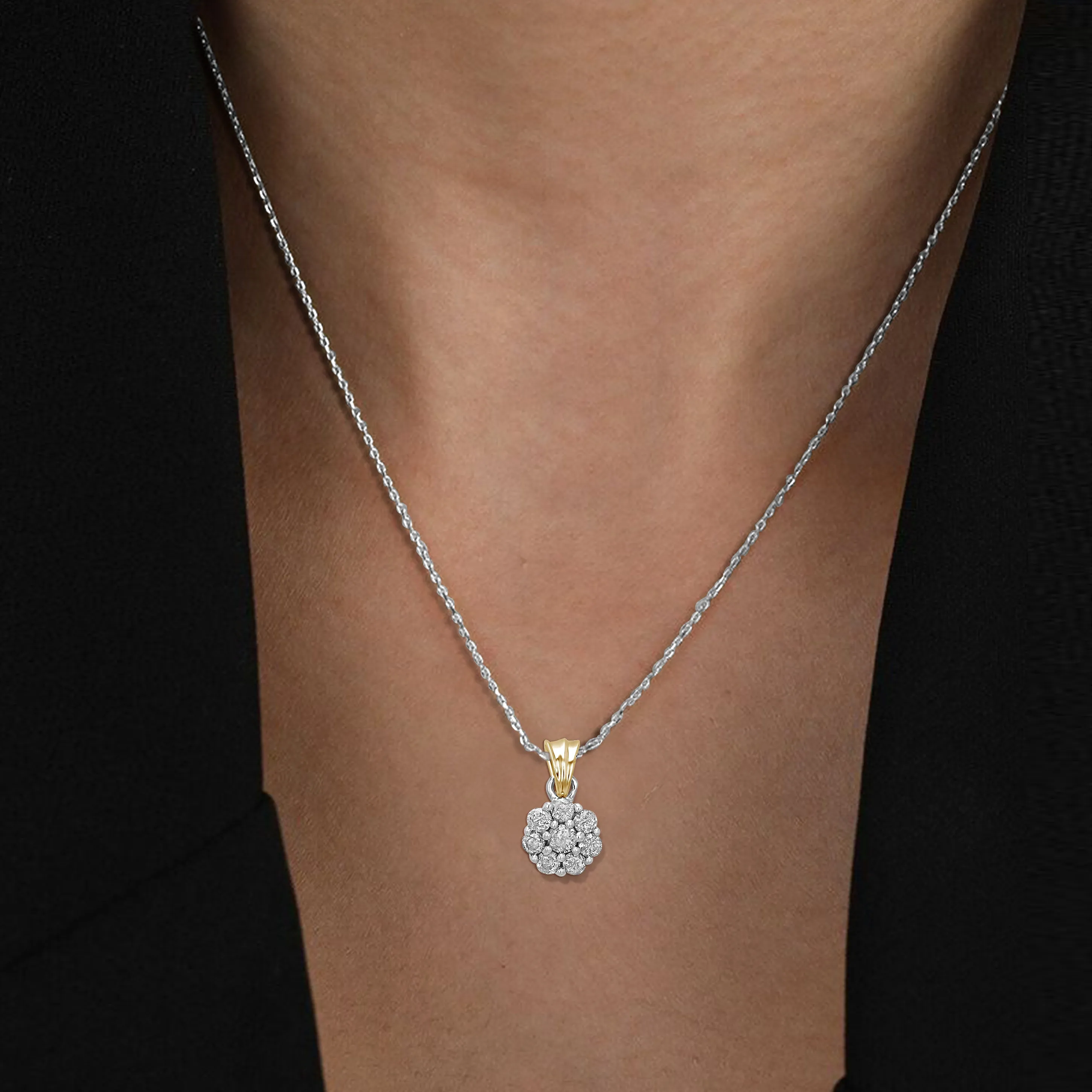 1/4 cttw Diamond Floral Pendant Necklace in 14K White Gold