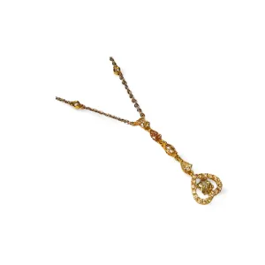 14K 2-Tone Gold Fancy Color Champagne Yellow Diamonds Heart Station Necklace