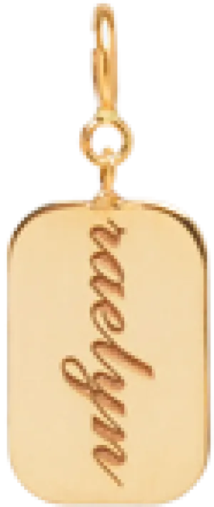 14k Engraved Script Rectangular Tag Charm on Spring Ring