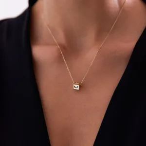 14k Gold Cube Lucky Necklace