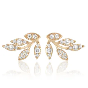 14k Gold Diamond Leaf Stud Earring