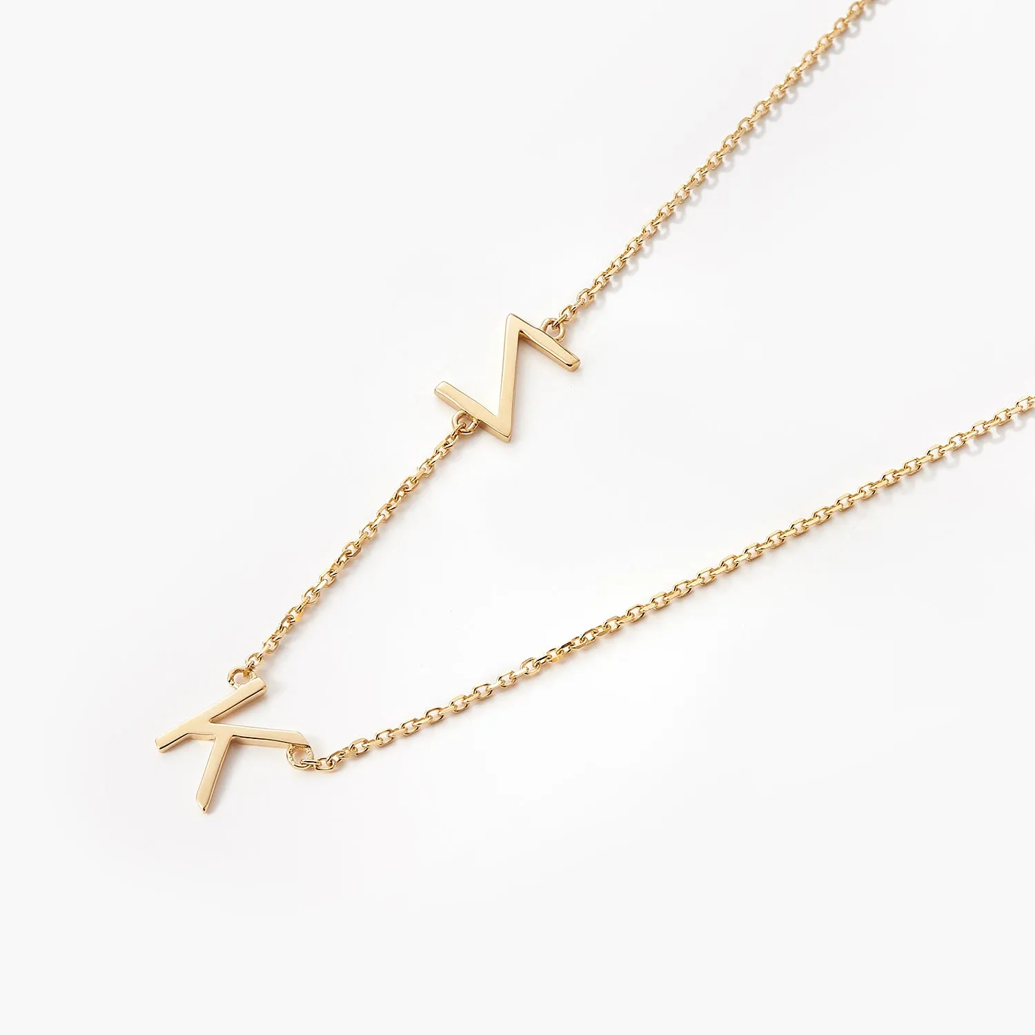 14K Gold Fashion Custom Asymmetrical Multiple Initials personalized Letter Necklace