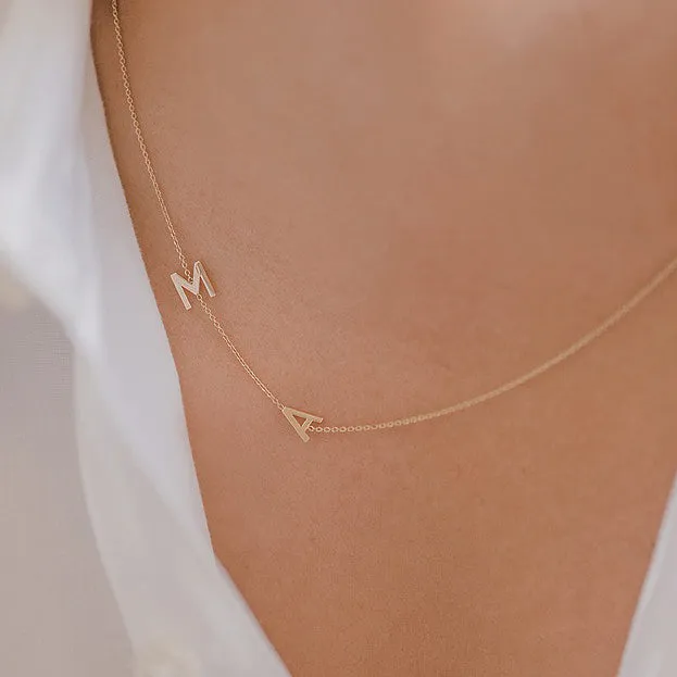 14K Gold Fashion Custom Asymmetrical Multiple Initials personalized Letter Necklace
