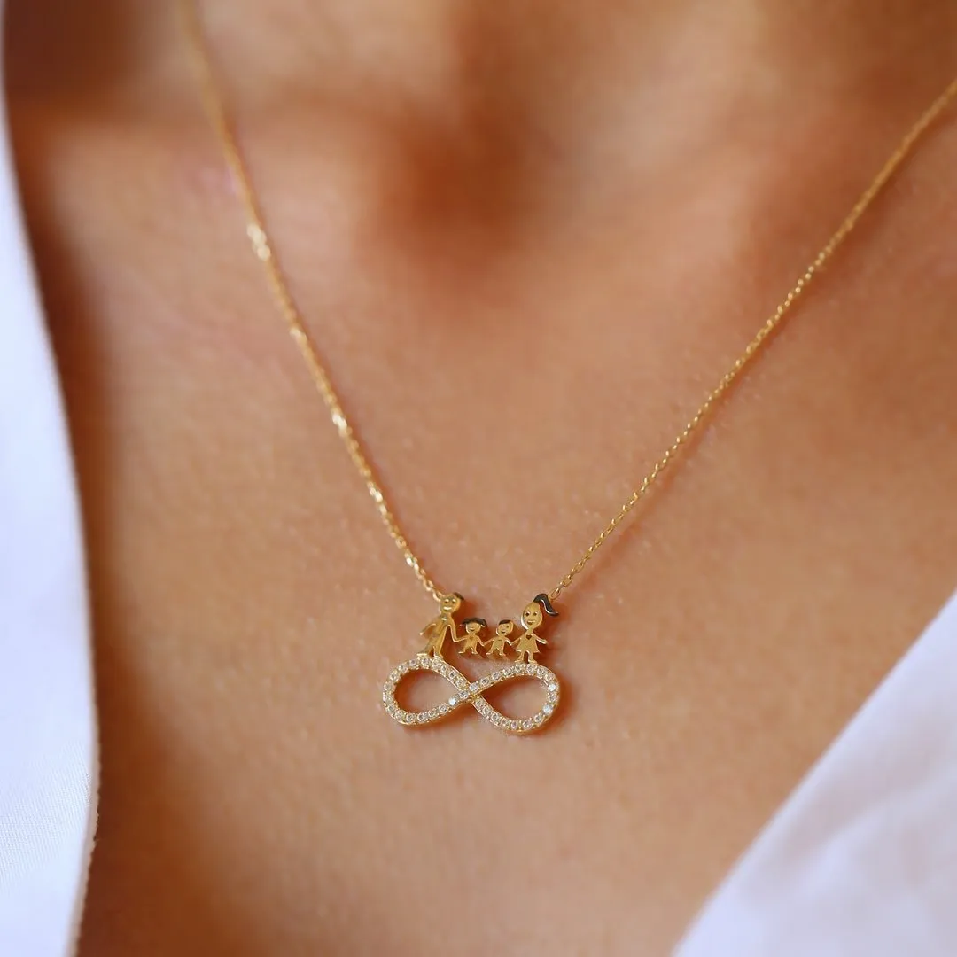 14k Gold Infinity Family Necklace