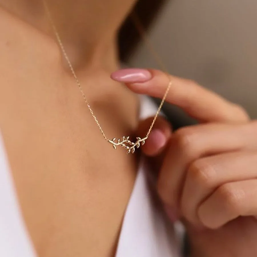 14k Gold Olive Branch Necklace