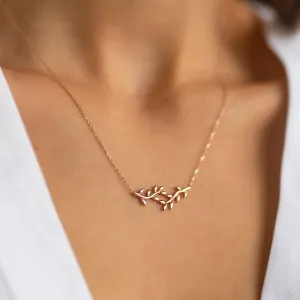 14k Gold Olive Branch Necklace