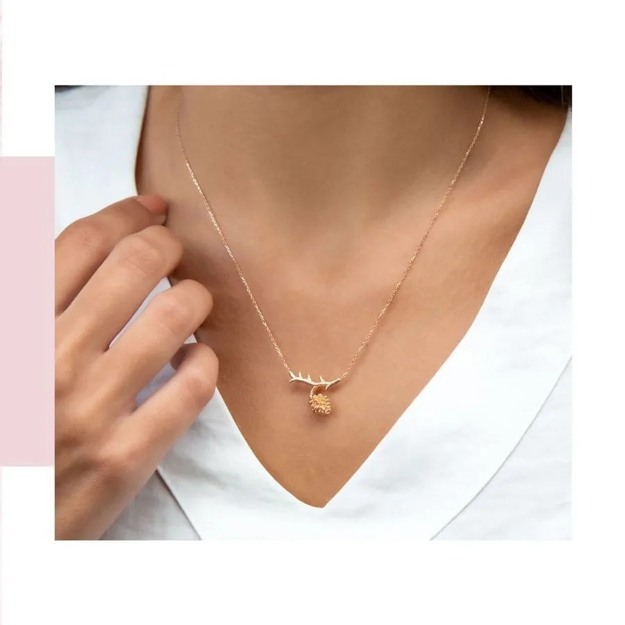 14k Gold Pine Cone Necklace