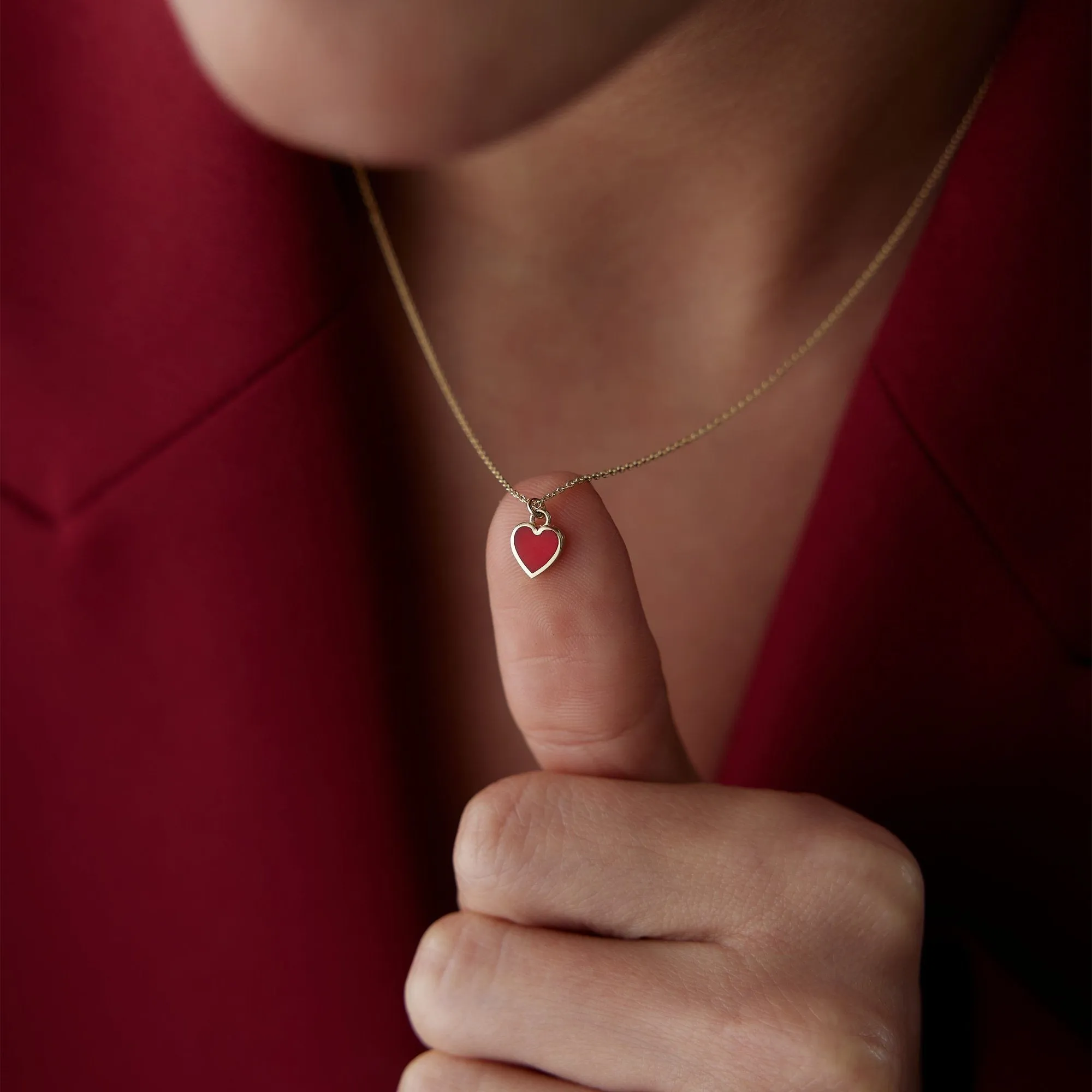 14k Gold Red Love Heart Necklace