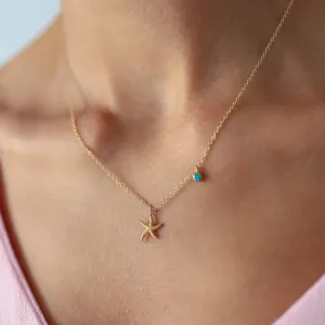 14k Gold Starfish Enamel Necklace