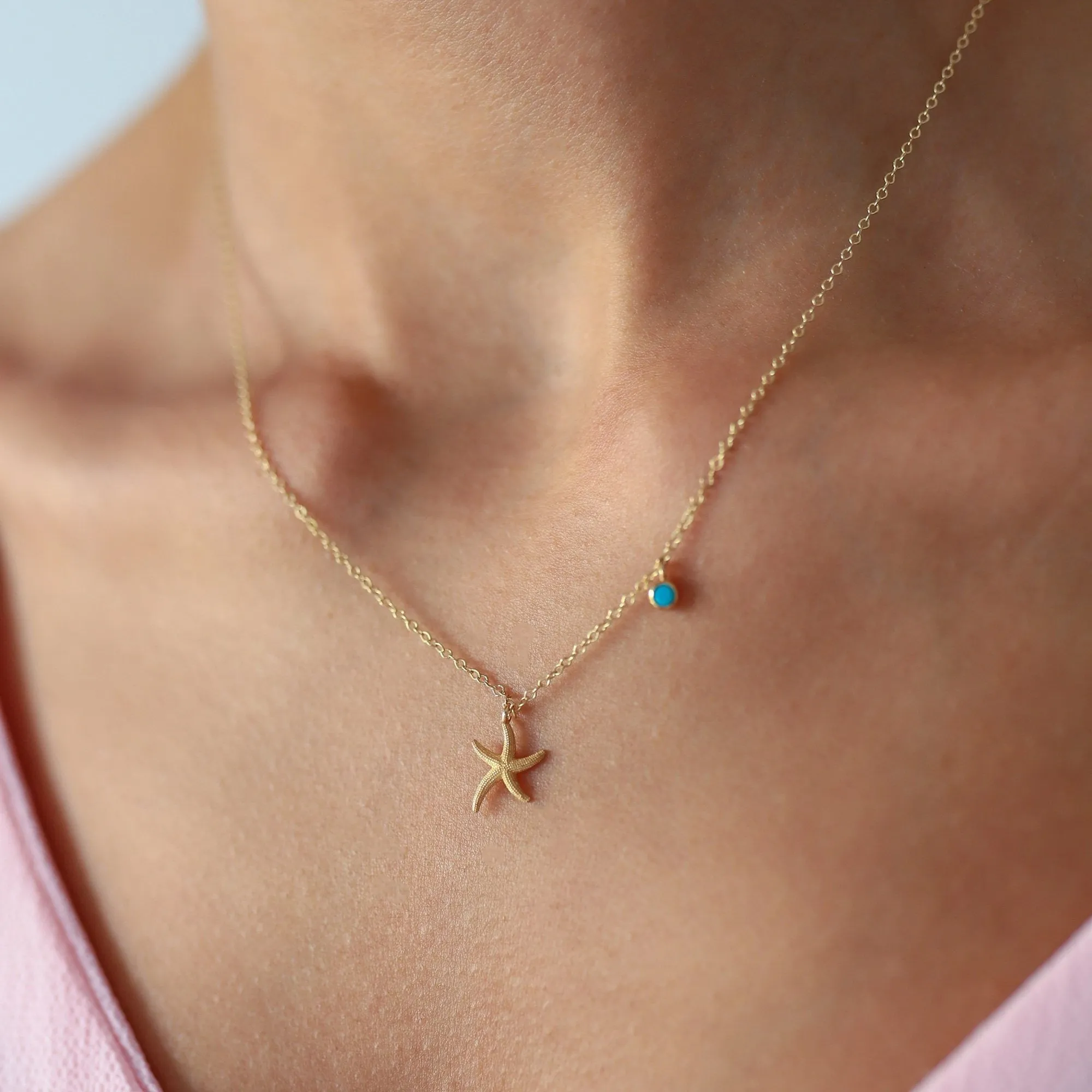 14k Gold Starfish Enamel Necklace