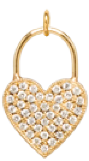 14k Pavé Diamond Heart Padlock Charm Pendant