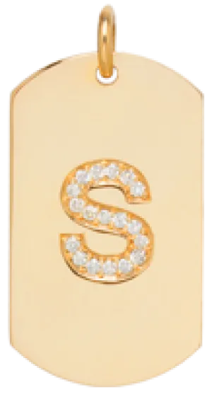 14k Pavé Diamond Initial Medium Dog Tag Charm Pendant