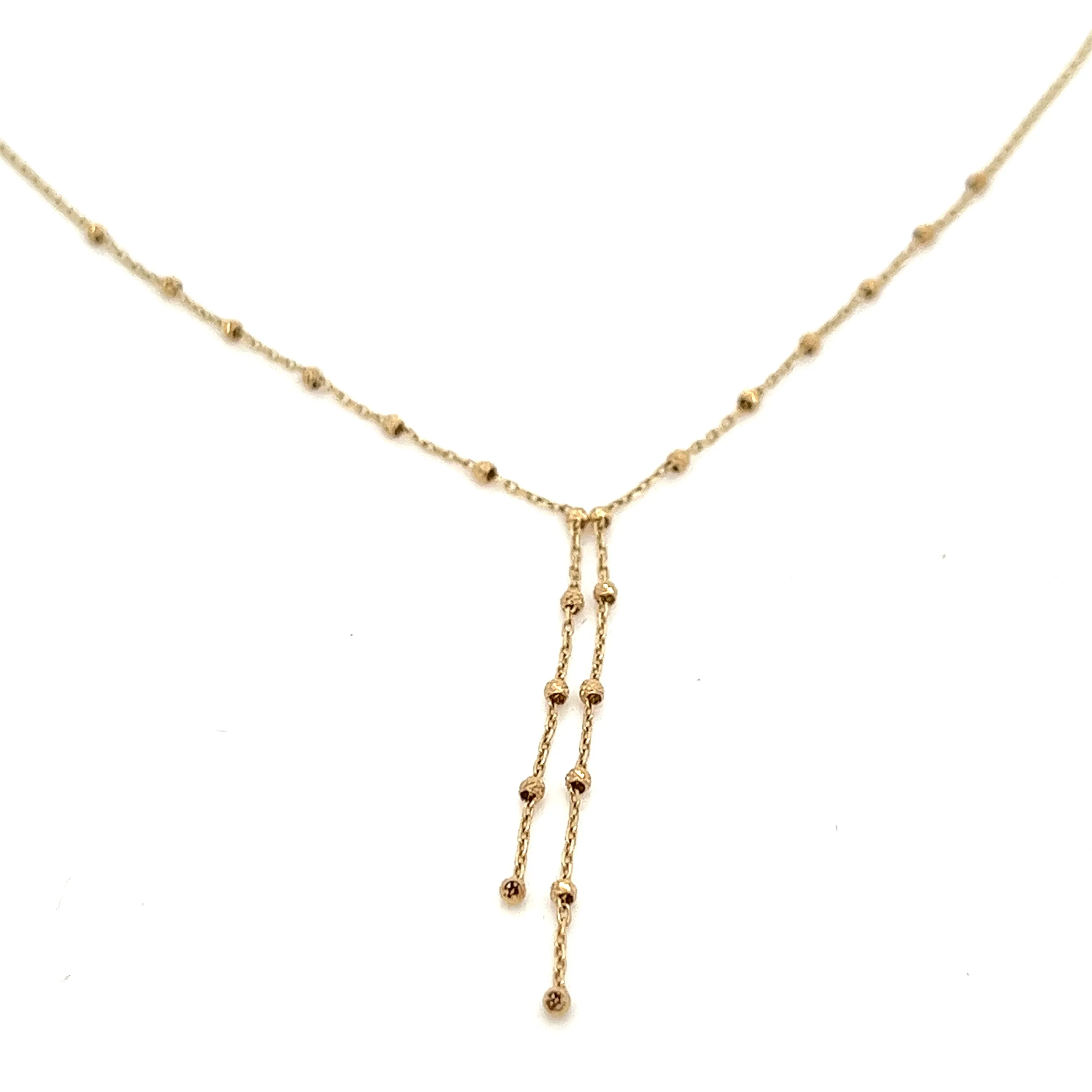 14K solid gold diamond cut beaded bolo lariat necklace