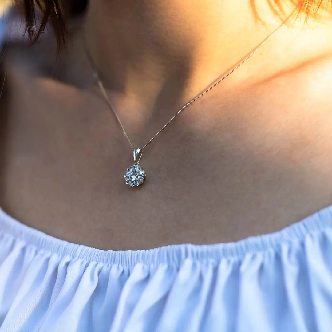 14K Solid Gold Halo Pendant Chain Necklace With Moissanite Diamonds