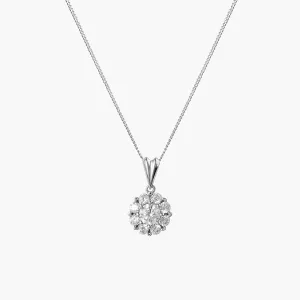 14K Solid Gold Halo Pendant Chain Necklace With Moissanite Diamonds