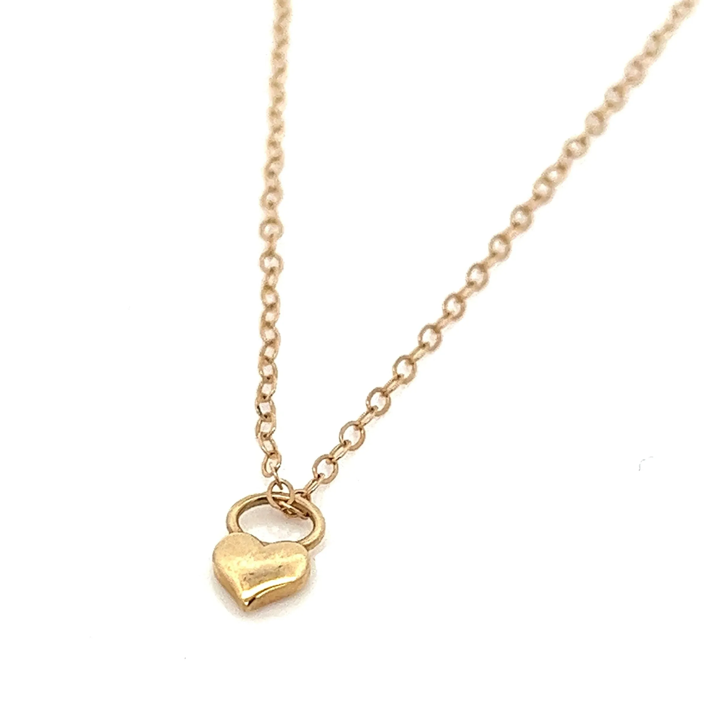 14K solid gold heart lock necklace