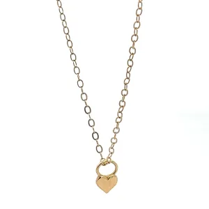 14K solid gold heart lock necklace