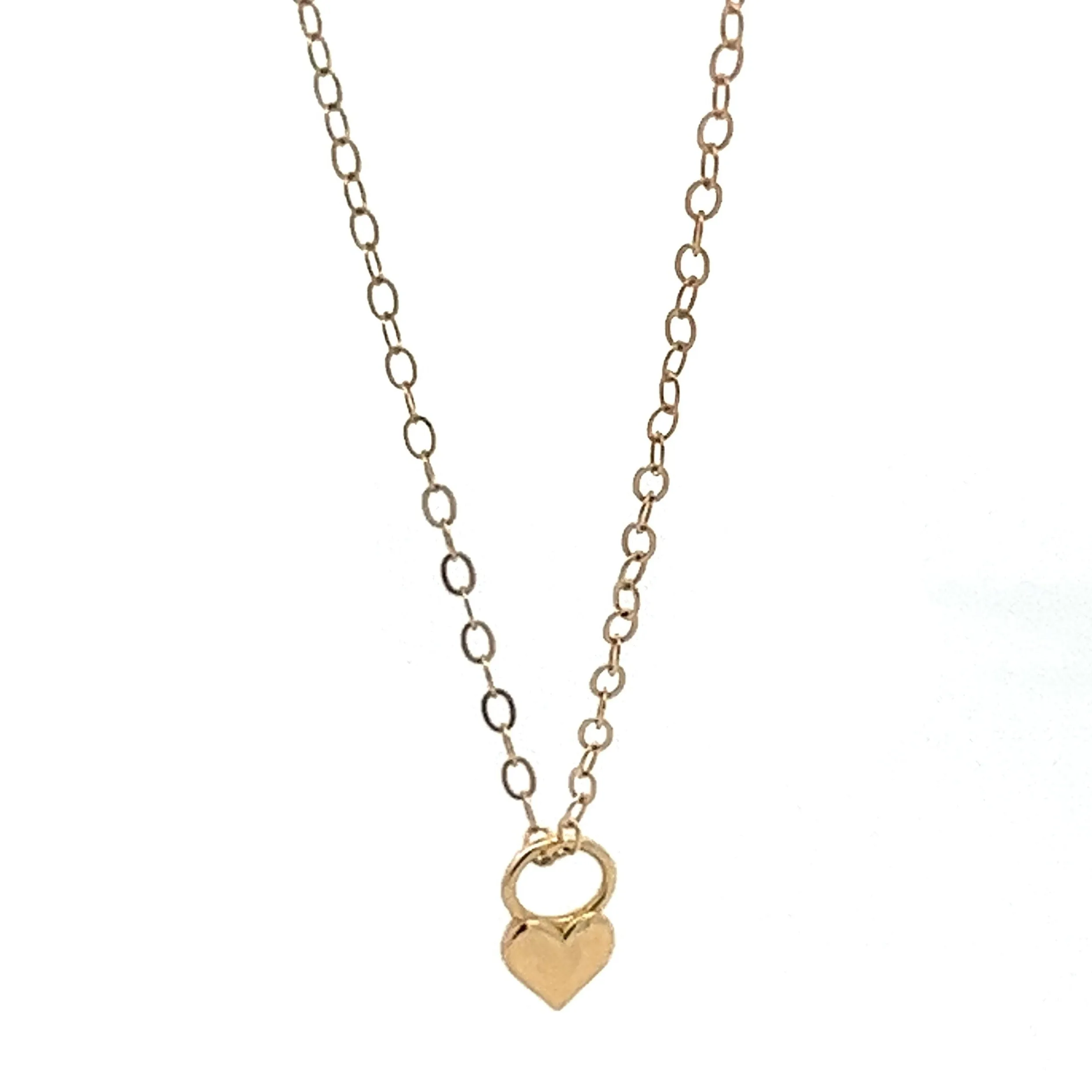 14K solid gold heart lock necklace