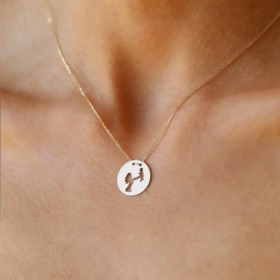 14k Solid Gold Mother Child Necklace