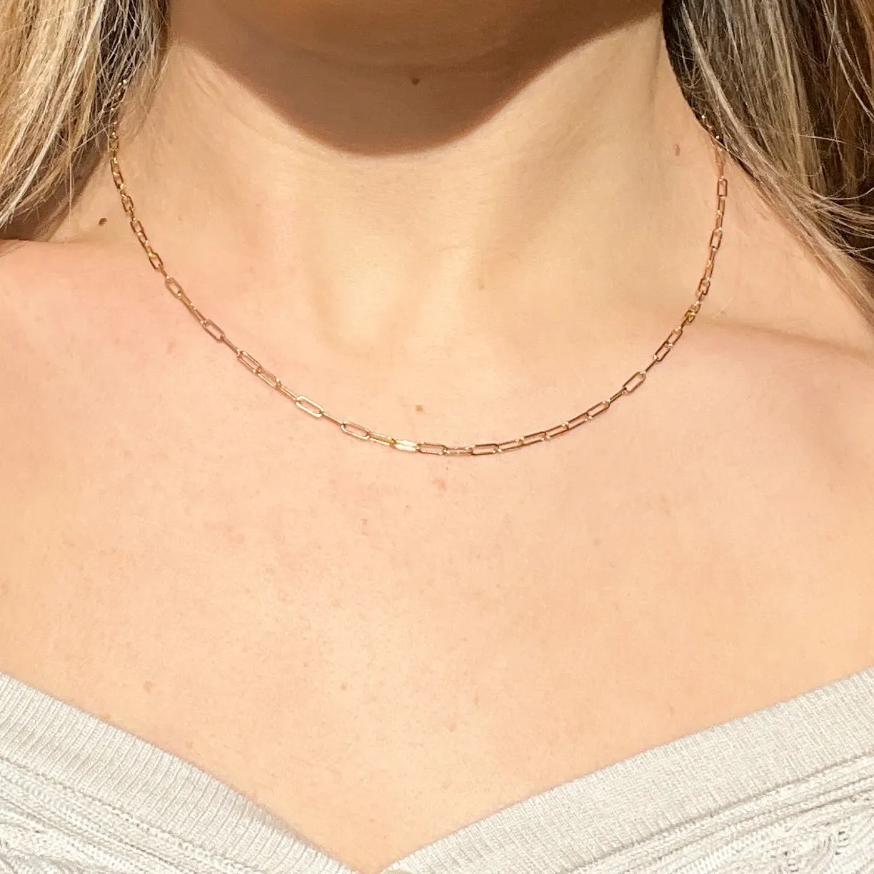 14K solid gold paperclip necklace